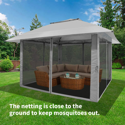 CROWN SHADES 13 x 13 Ft Pop Up Gazebo Shelter w/4 Mosquito Net Sidewalls, Grey