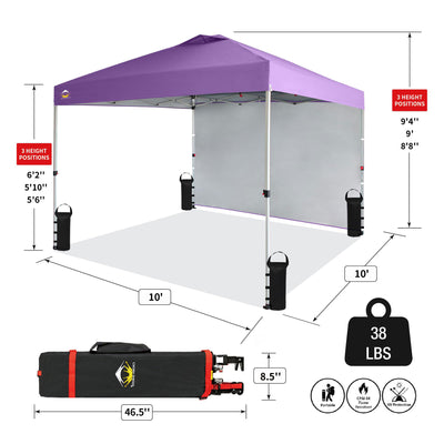 CROWN SHADES 10x10 Ft Pop Up Canopy Tent w/ Sidewall & Push Center Lock, Purple - VMInnovations