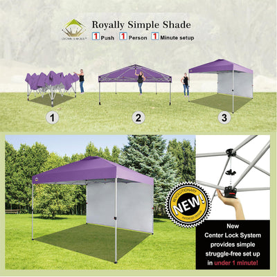 CROWN SHADES 10x10 Ft Pop Up Canopy Tent w/ Sidewall & Push Center Lock, Purple - VMInnovations