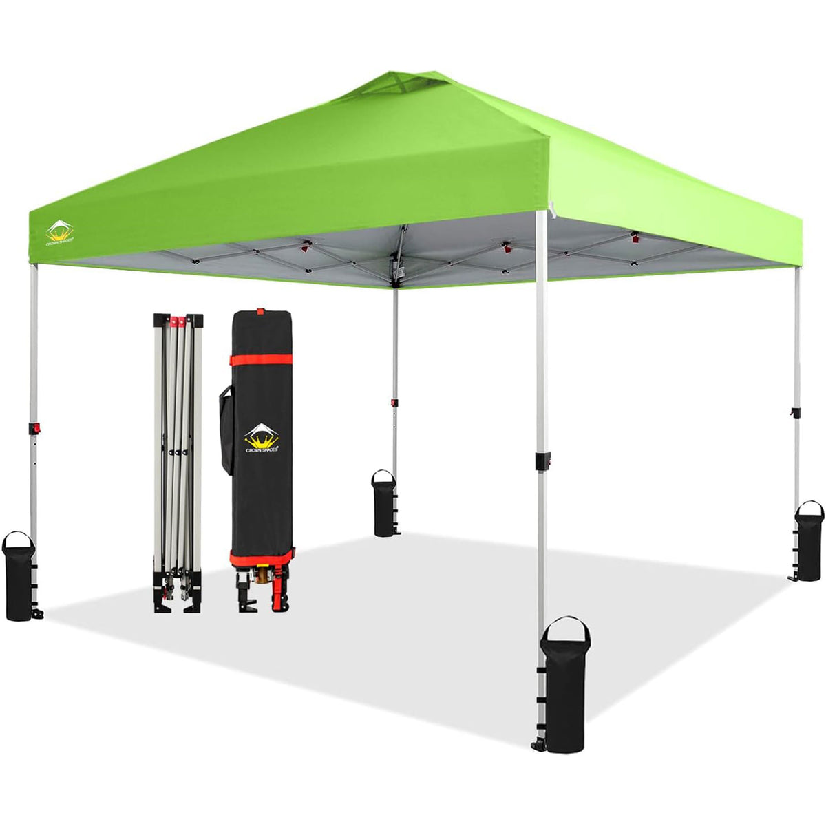 CROWN SHADES 10x10 Ft Pop Up Outdoor Canopy Tent with 1 Push Center Lock, Green