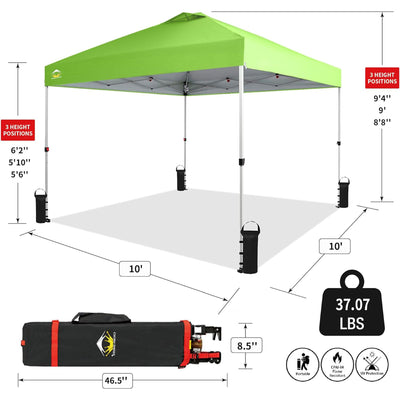 CROWN SHADES 10x10 Ft Pop Up Outdoor Canopy Tent with 1 Push Center Lock, Green