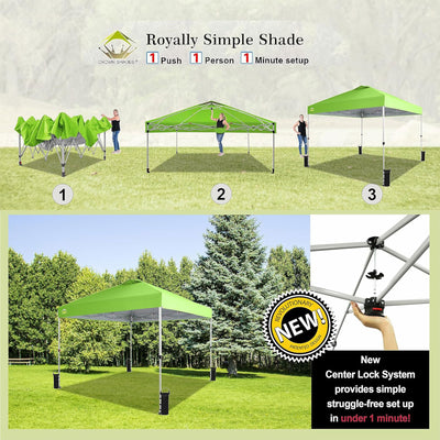 CROWN SHADES 10x10 Ft Pop Up Outdoor Canopy Tent with 1 Push Center Lock, Green