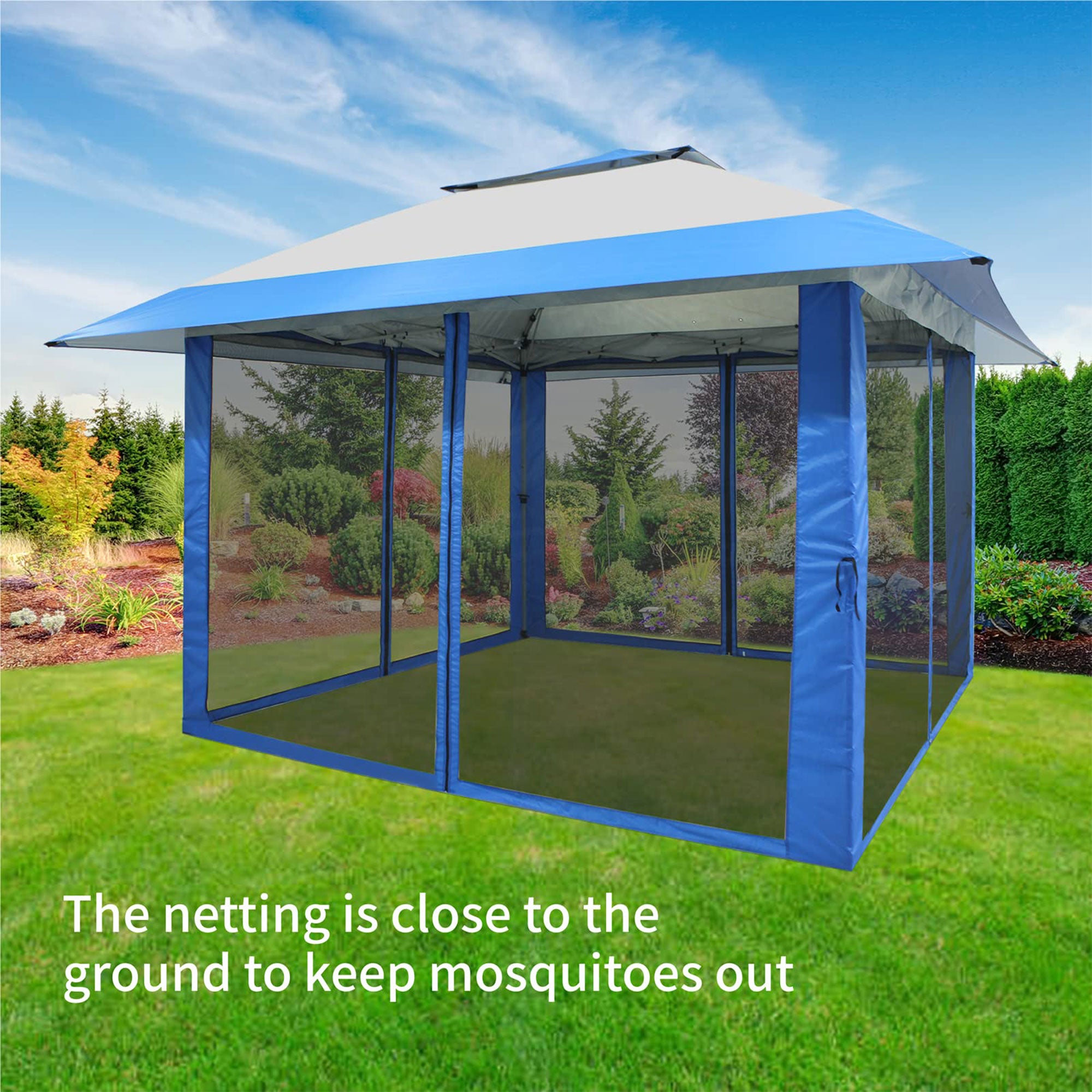 CROWN SHADES 13 x 13 Ft Pop Up Gazebo Shelter with 4 Net Sidewalls, Blue/Grey