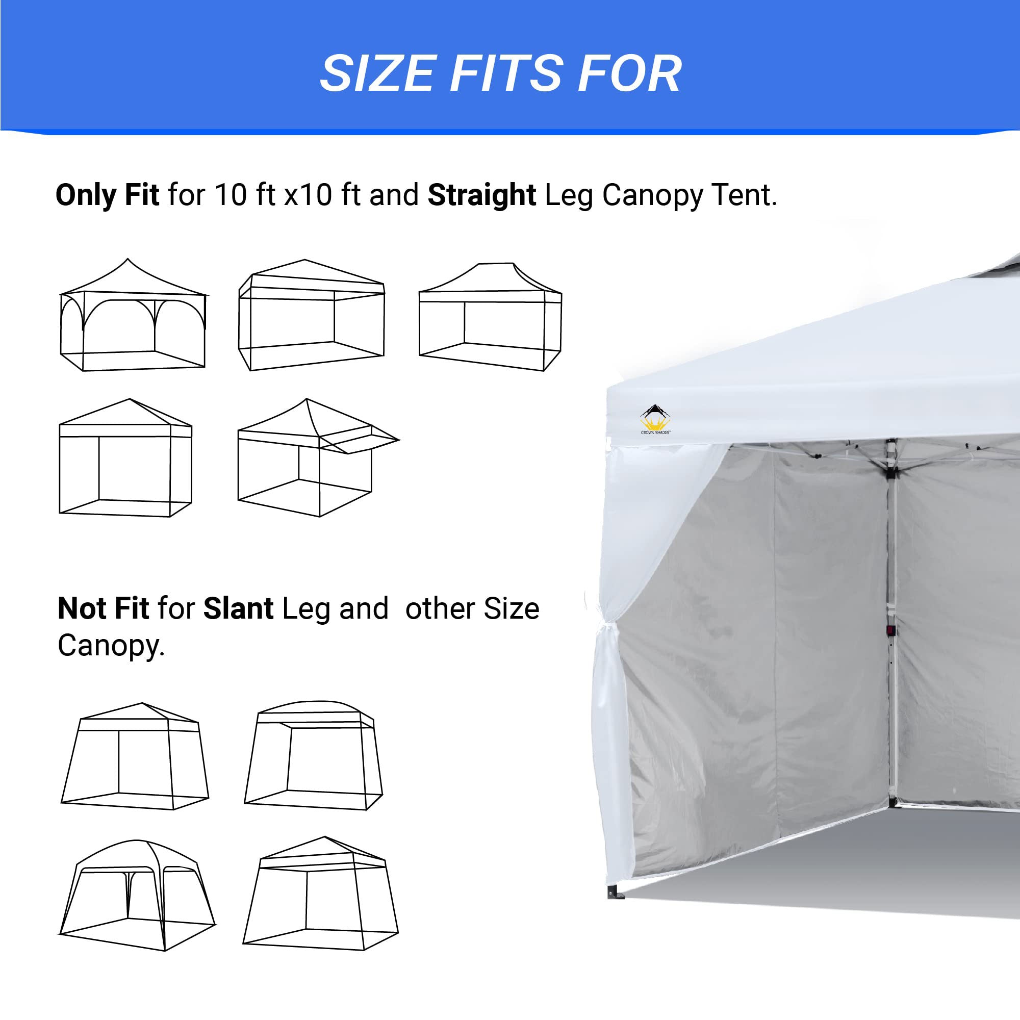 Crown Shades SunWall for 10x10 Canopy, Sidewall Only, Beige, 1 Pack (Open Box) - VMInnovations