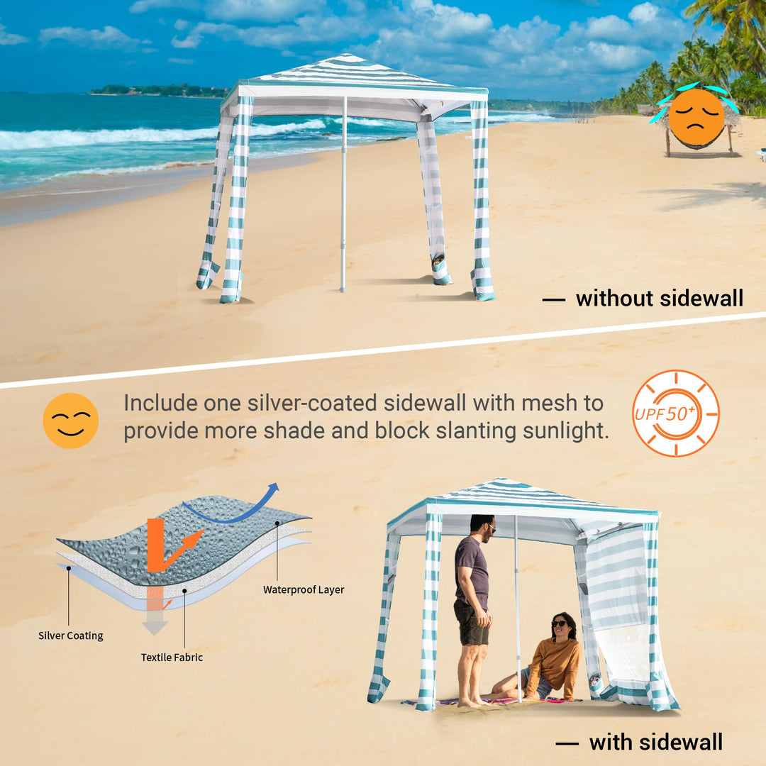 CROWN SHADES 6.5 x 6.5 Ft Pop-Up Beach Cabana w/Pockets & Sidewall, Blue (Used)