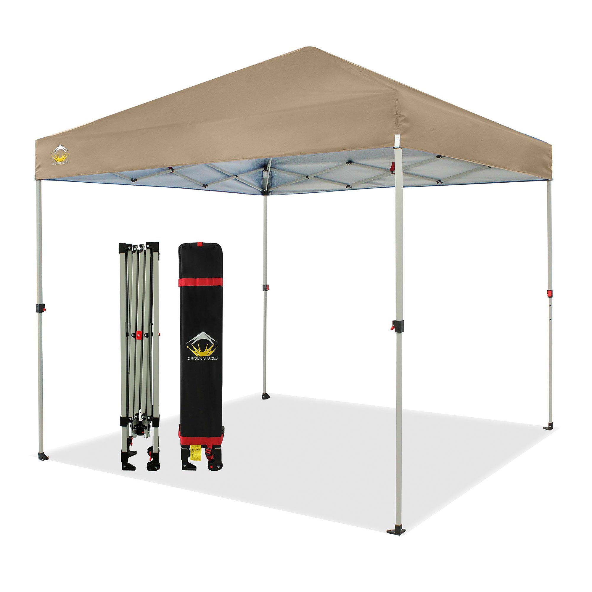 CROWN SHADES 8x8 Ft Pop Up Outdoor Canopy Tent with 1 Push Center Lock, Beige
