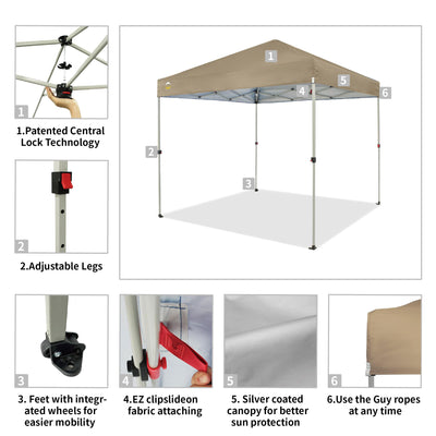 CROWN SHADES 8x8 Ft Pop Up Outdoor Canopy Tent with 1 Push Center Lock, Beige