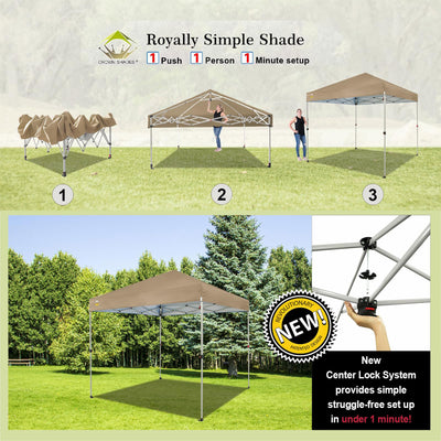 CROWN SHADES 8x8 Ft Pop Up Canopy Tent with 1 Push Center Lock, Beige (Used)