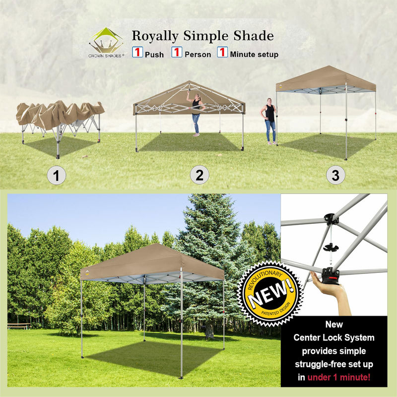 CROWN SHADES 8x8 Ft Pop Up Canopy Tent with 1 Push Center Lock, Beige (Used)