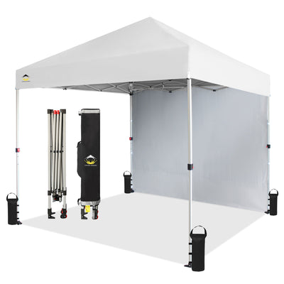 CROWN SHADES 8x8 Ft Pop Up Canopy Tent w/ Sidewall & 1 Push Center Lock, White