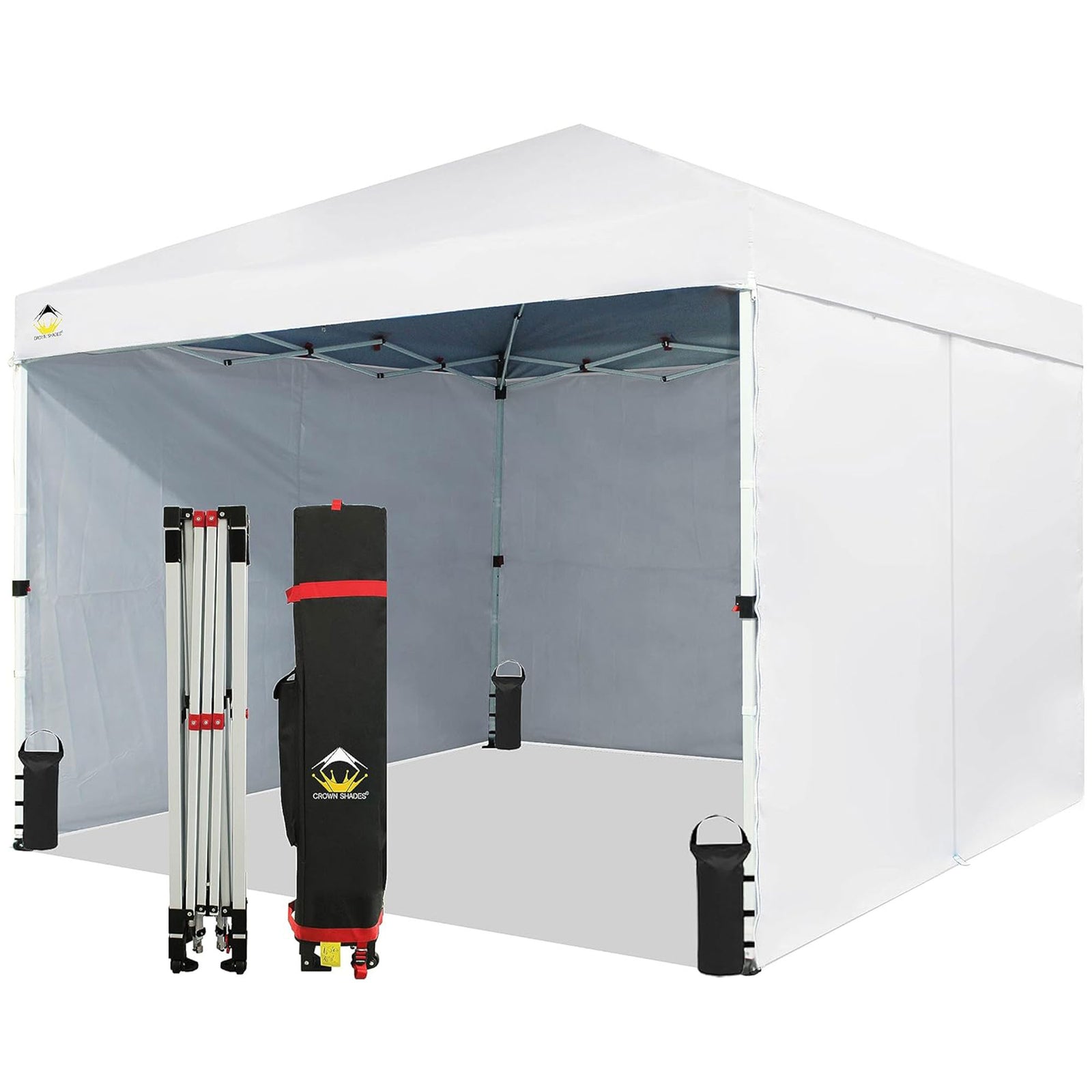 CROWN SHADES 10x10 Ft Pop Up Canopy w/2 Wheels and 4 Sidewalls, White (Open Box) - VMInnovations