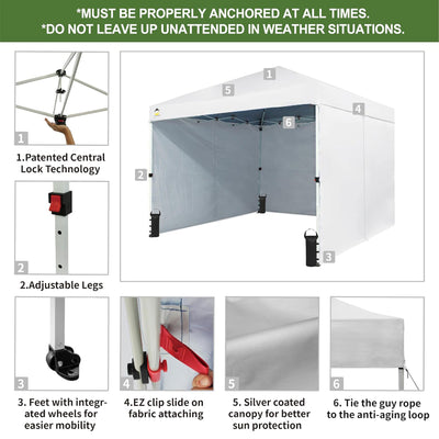 CROWN SHADES 10x10 Ft Pop Up Canopy w/2 Wheels and 4 Sidewalls, White (Open Box) - VMInnovations