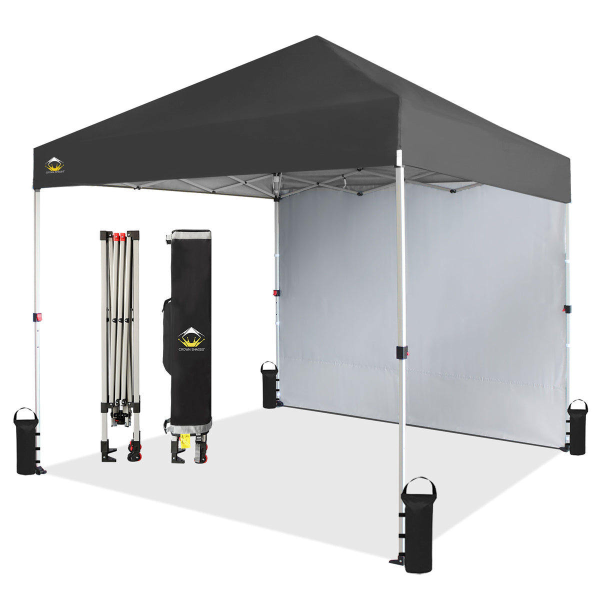 CROWN SHADES 8x8 Ft Pop Up Canopy Tent w/ Sidewall & 1 Push Center Lock, Grey