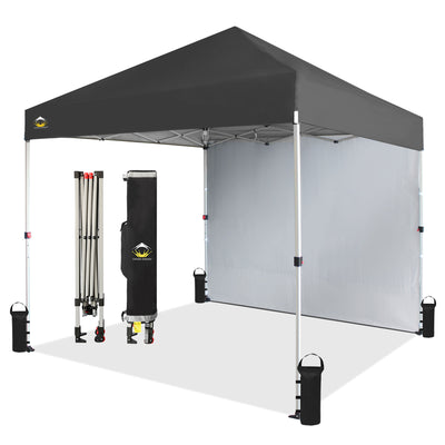 CROWN SHADES 8x8 Ft Pop Up Canopy Tent w/ Sidewall & 1 Push Center Lock, Grey