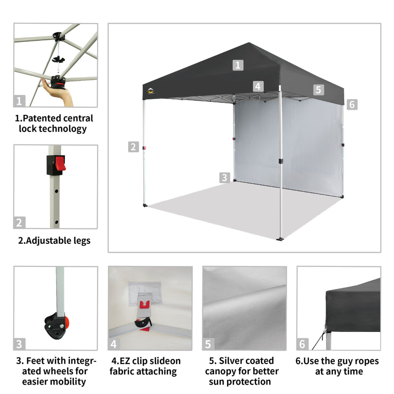 CROWN SHADES 8x8 Ft Pop Up Canopy w/ Sidewall & 1 Push Center Lock, Grey (Used)