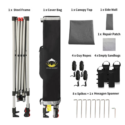 CROWN SHADES 8x8 Ft Pop Up Canopy w/ Sidewall & 1 Push Center Lock, Grey (Used)