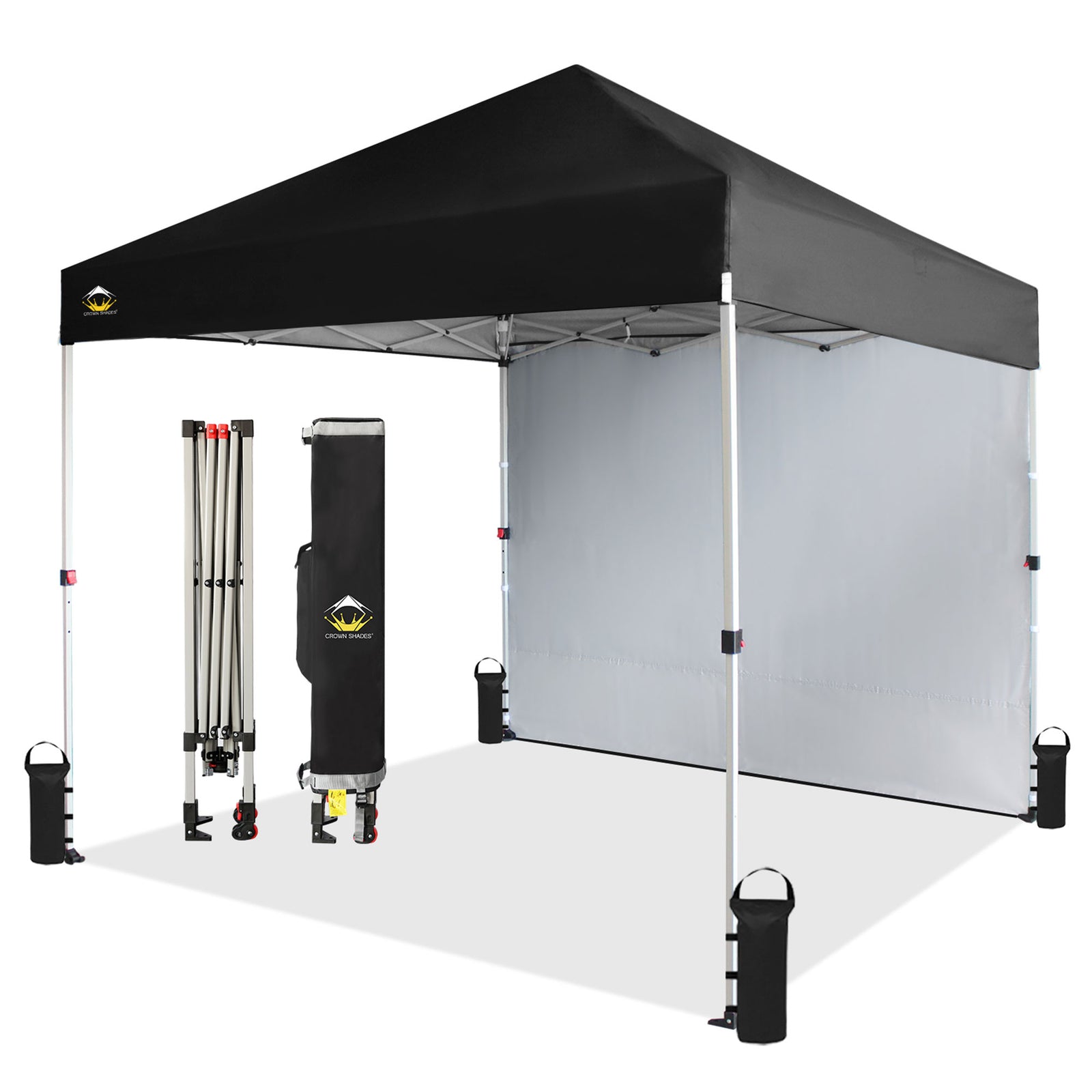 CROWN SHADES 8x8 Ft Canopy Tent w/ Sidewall & 1 Push Center Lock, Black (Used) - VMInnovations