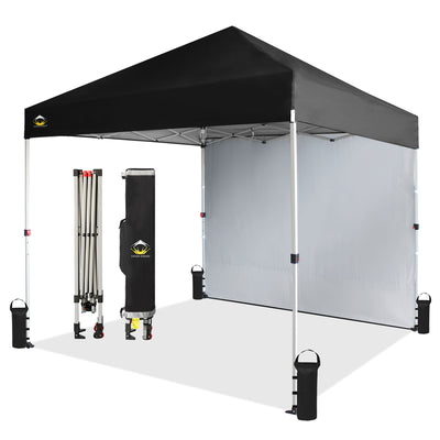 CROWN SHADES 8x8 Ft Pop Up Canopy Tent w/ Sidewall & 1 Push Center Lock, Black