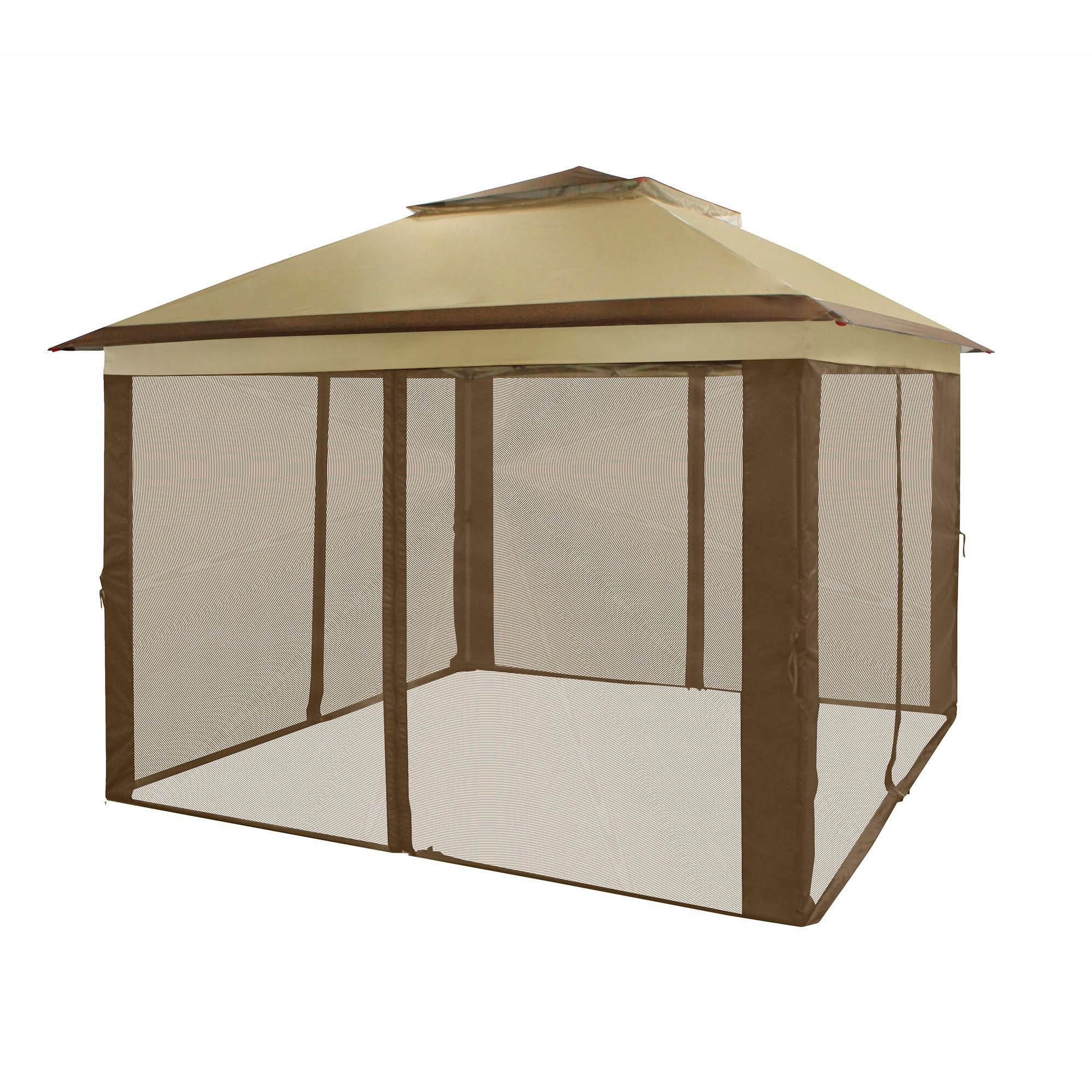 CROWN SHADES 11 x 11 Ft Pop Up Gazebo Shelter w/Mosquito Net Walls, Beige/Coffee