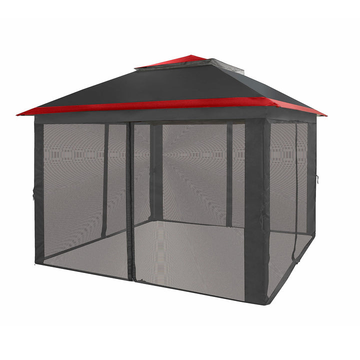 CROWN SHADES 11x11 Ft Pop Up Gazebo w/Mosquito Net Sidewalls, Red/Grey (Used)