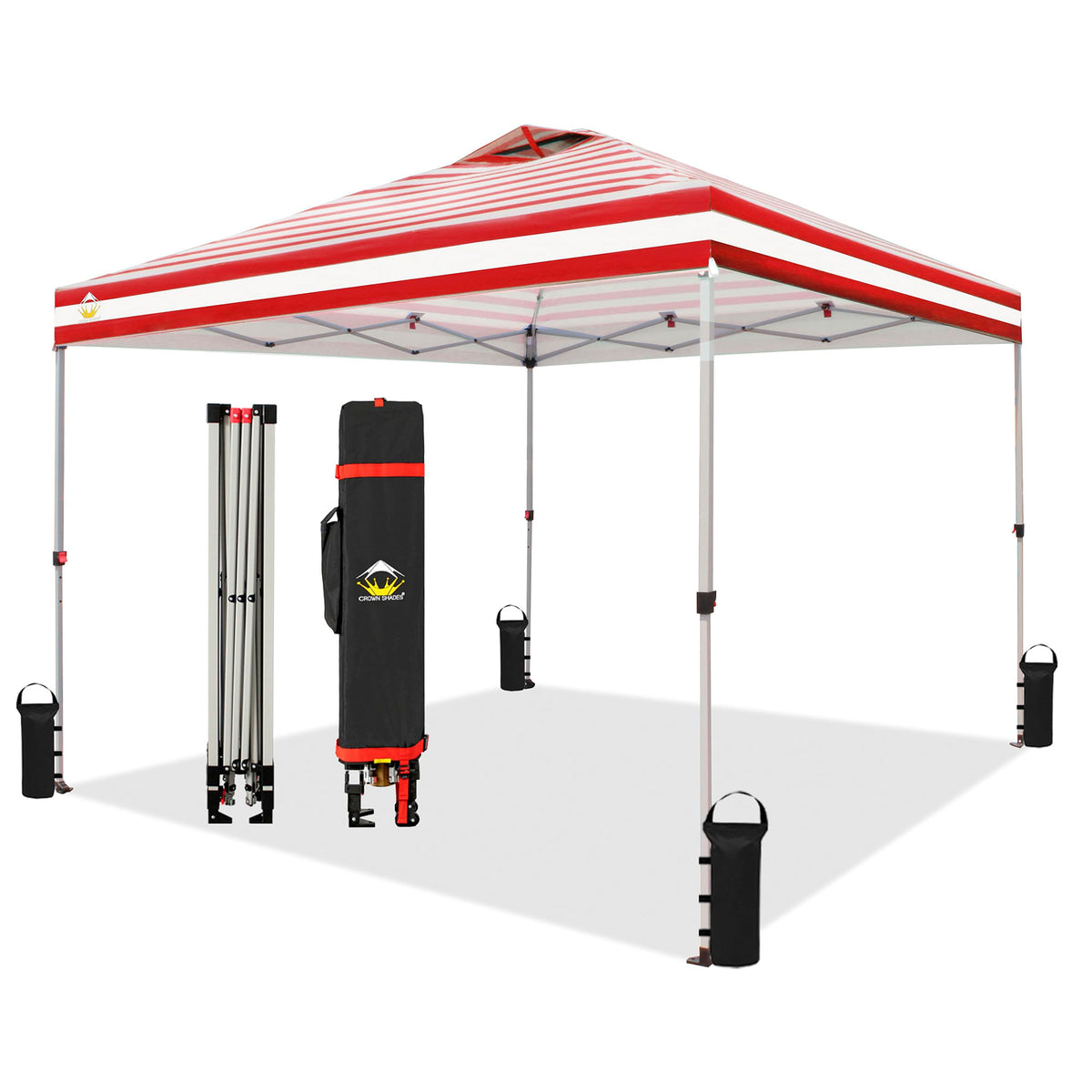 CROWN SHADES 10x10 Ft Pop Up Outdoor Canopy Tent, 1 Push Center Lock, Red Stripe