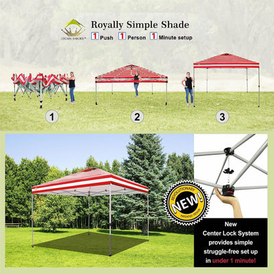 CROWN SHADES 10x10 Ft Pop Up Outdoor Canopy Tent, 1 Push Lock, Red Stripe (Used)