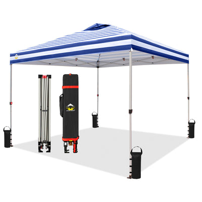 CROWN SHADES 10x10 Ft Pop Up Outdoor Canopy Tent, Push Center Lock, Navy Stripe