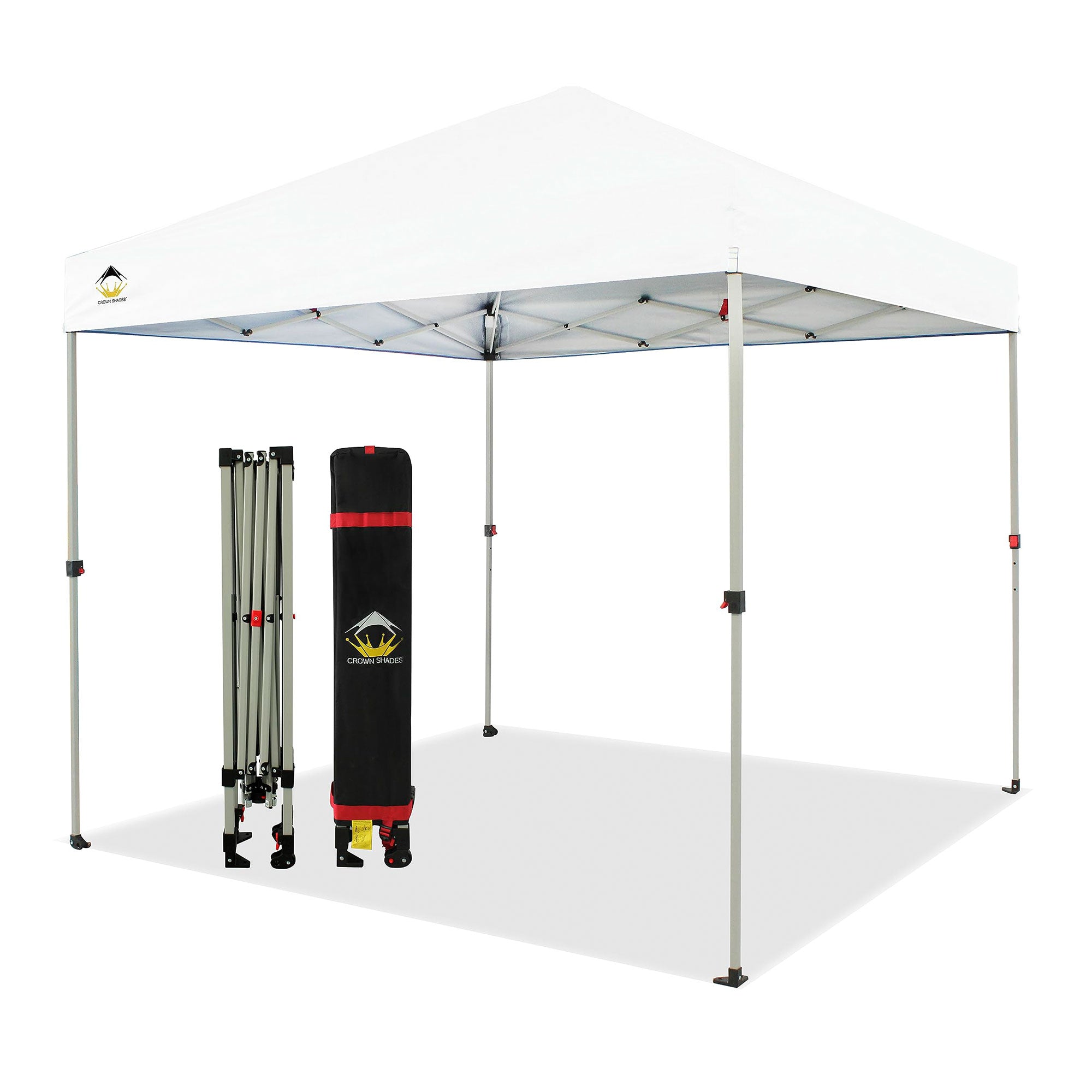 CROWN SHADES 8x8 Ft Pop Up Outdoor Canopy Tent with 1 Push Center Lock, White - VMInnovations