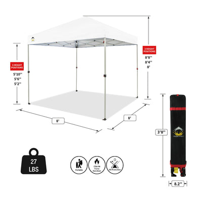 CROWN SHADES 8x8 Ft Pop Up Outdoor Canopy Tent with 1 Push Center Lock, White - VMInnovations