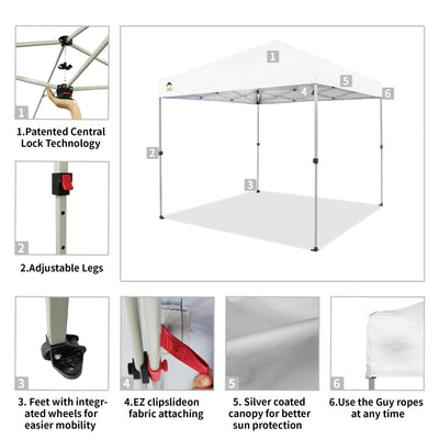 CROWN SHADES 8x8 Ft Pop Up Outdoor Canopy Tent with 1 Push Center Lock, White - VMInnovations