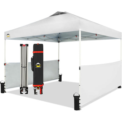 CROWN SHADES 10x10 Ft Pop Up Outdoor Canopy Tent with 2 Half Sidewalls, White