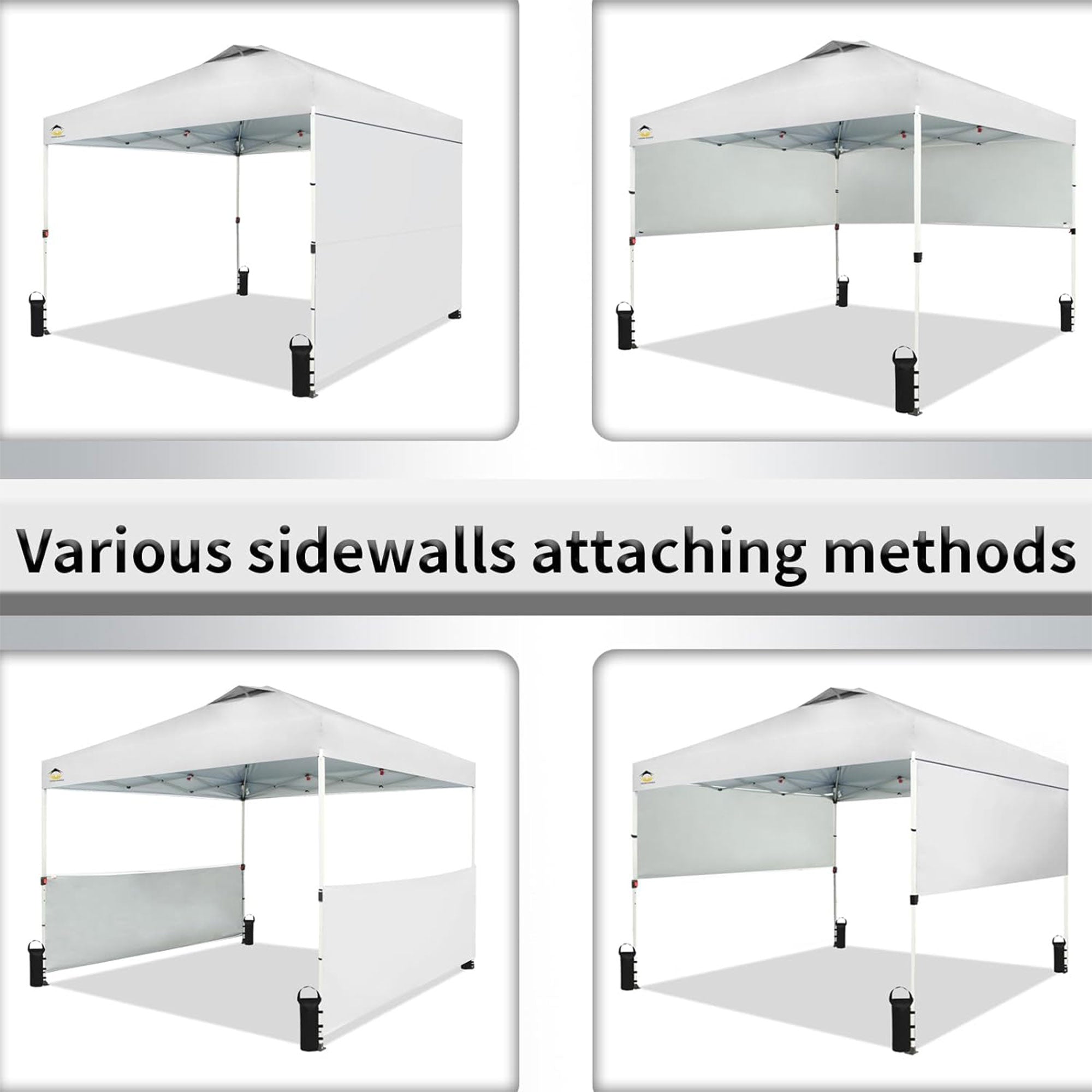CROWN SHADES 10x10 Ft Pop Up Outdoor Canopy Tent with 2 Half Sidewalls, White