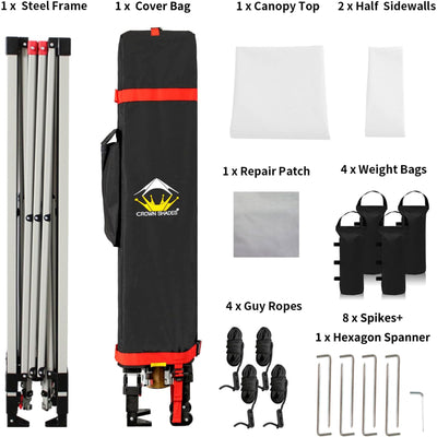 CROWN SHADES 10x10 Ft Pop Up Outdoor Canopy Tent w/2 Half Sidewalls, White(Used)