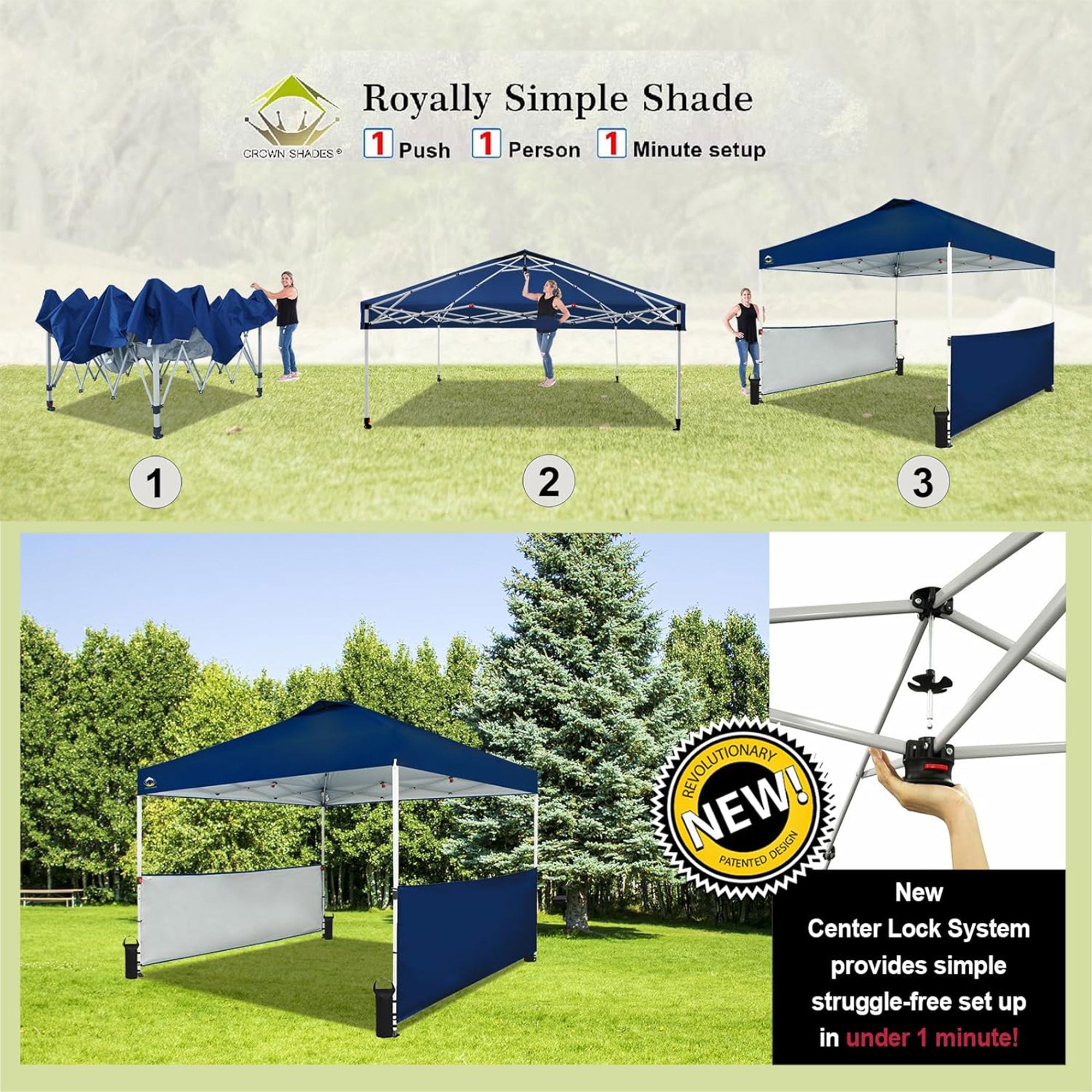 CROWN SHADES 10x10 Ft Pop Up Canopy Tent w/ 2 Half Sidewalls, Navy Blue (Used) - VMInnovations