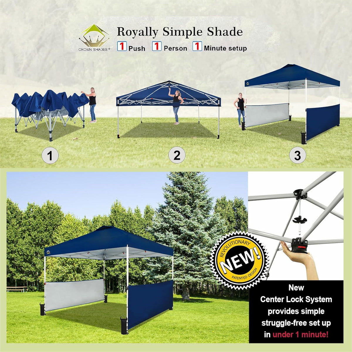 CROWN SHADES 10x10 Ft Pop Up Outdoor Canopy Tent w/ 2 Half Sidewalls, Navy Blue