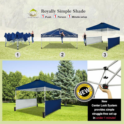 CROWN SHADES 10x10 Ft Pop Up Outdoor Canopy Tent w/ 2 Half Sidewalls, Navy Blue