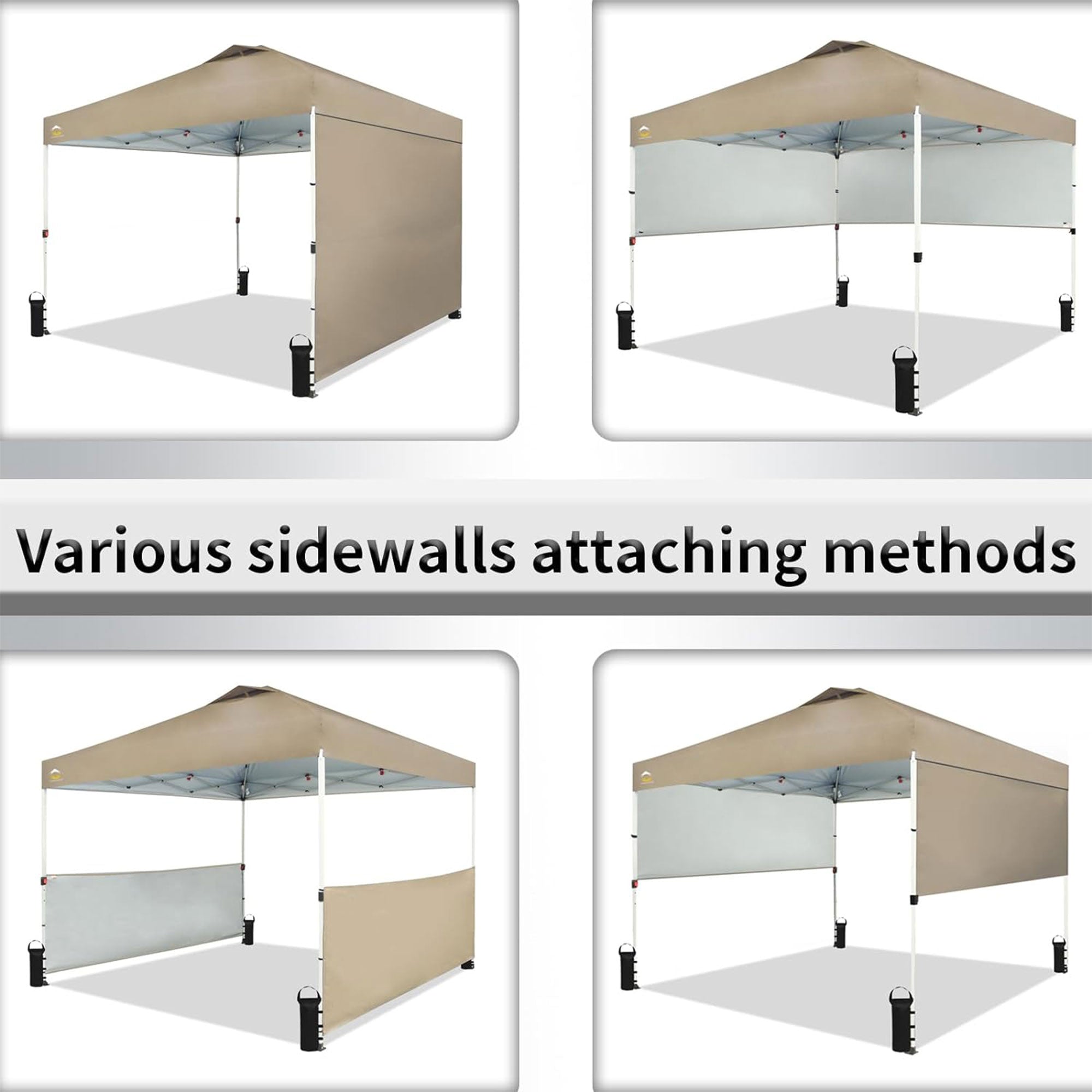 CROWN SHADES 10x10 Ft Pop Up Outdoor Canopy Tent with 2 Half Sidewalls, Beige (Open Box)