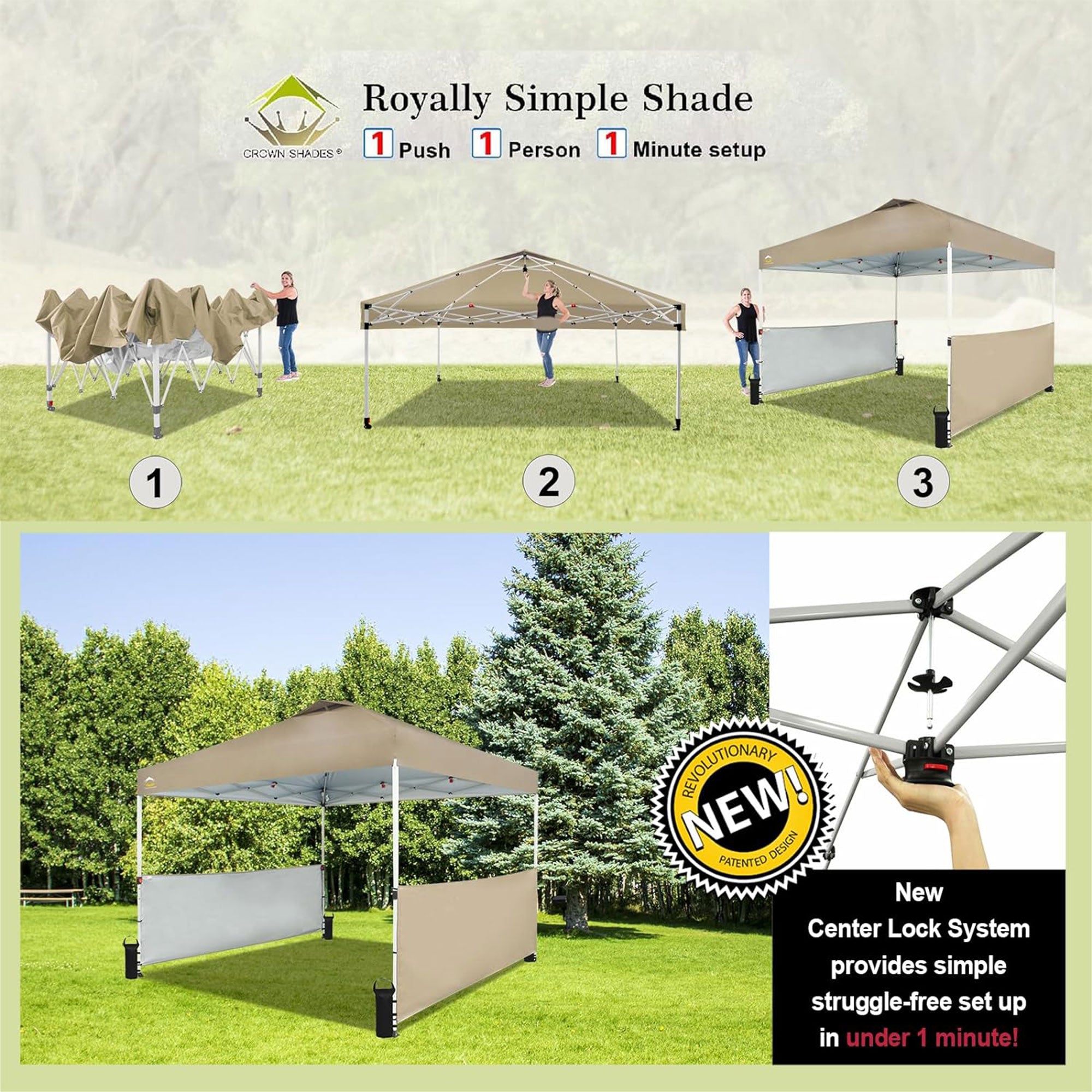 CROWN SHADES 10x10 Ft Pop Up Outdoor Canopy Tent with 2 Half Sidewalls, Beige (Open Box)