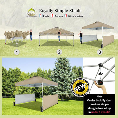 CROWN SHADES 10x10 Ft Pop Up Outdoor Canopy Tent w/2 Half Sidewalls, Beige(Used)