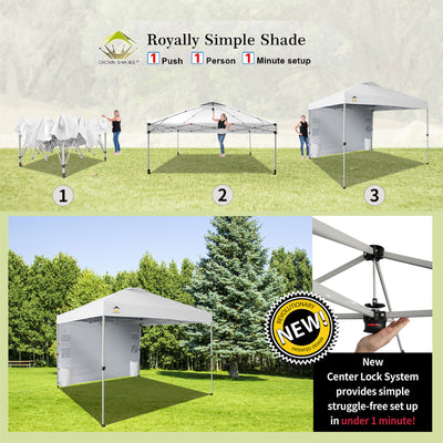 CROWN SHADES 10x10 Ft Pop Up Canopy Tent with Organizer Pocket Sidewall, White