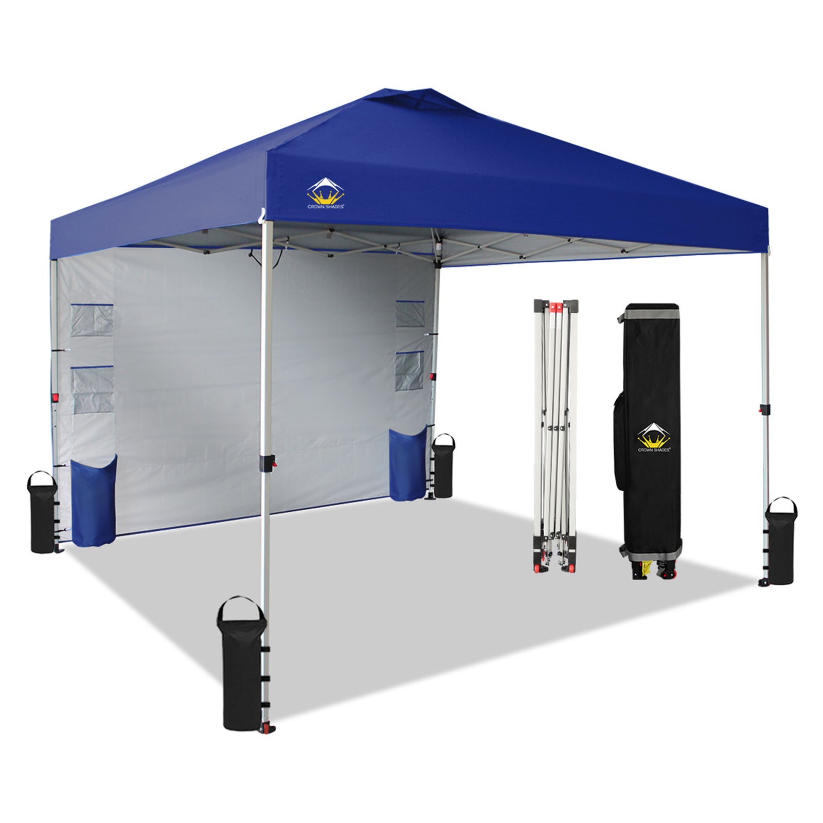 CROWN SHADES 10x10 Ft Pop Up Canopy w/Organizer Pocket Sidewall, Navy Blue(Used) - VMInnovations
