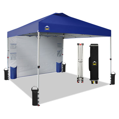 CROWN SHADES 10x10 Ft Pop Up Canopy Tent w/Organizer Pocket Sidewall, Navy Blue