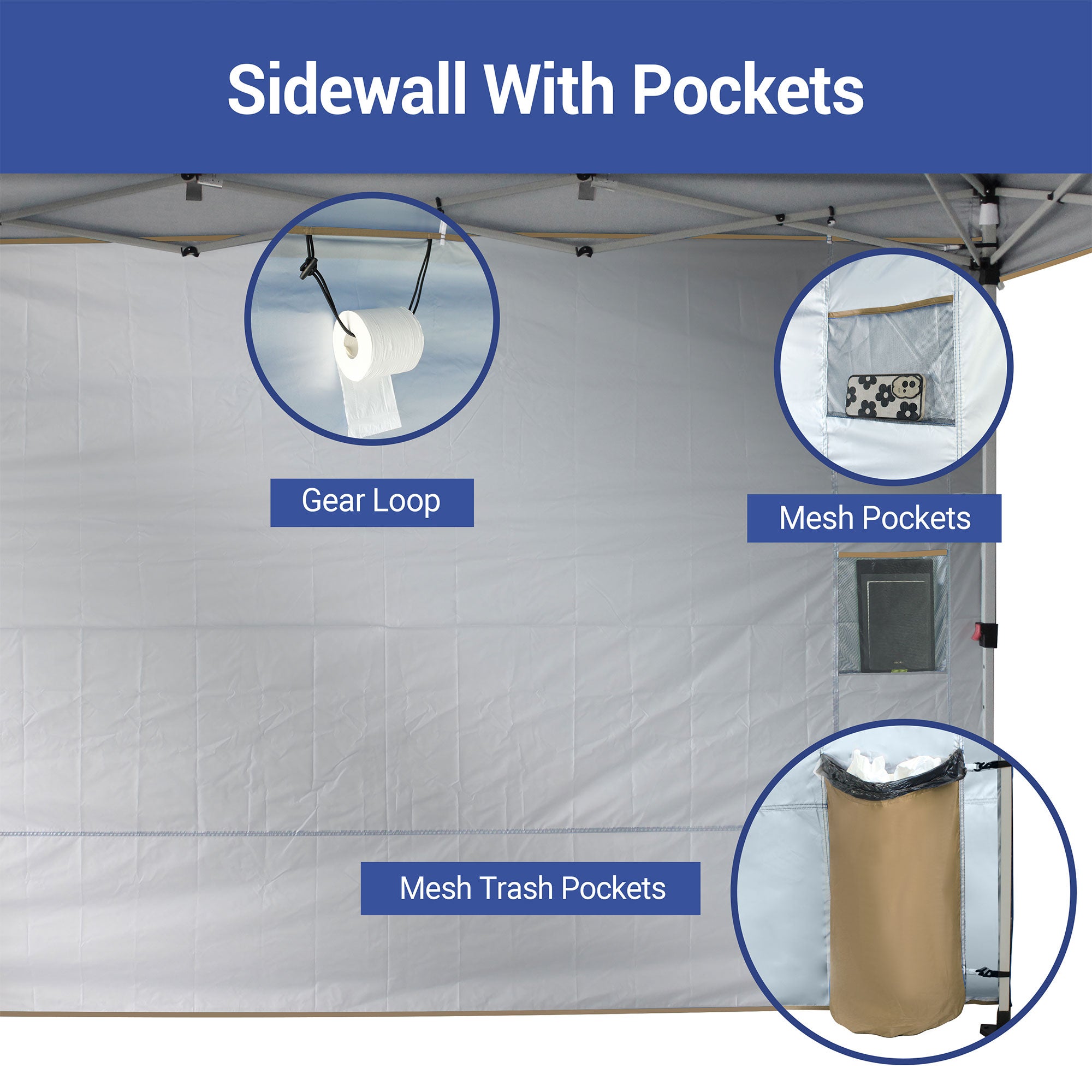 CROWN SHADES 10x10 Ft Pop Up Canopy Tent with Organizer Pocket Sidewall, Beige - VMInnovations