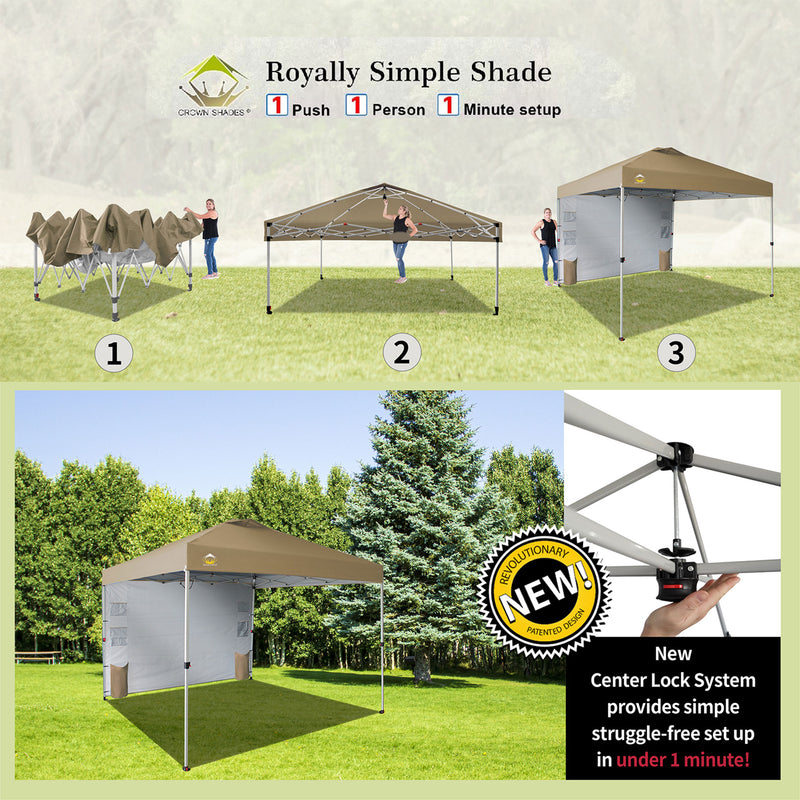 CROWN SHADES 10x10 Ft Pop Up Canopy Tent w/Organizer Pocket Sidewall,Beige(Used)