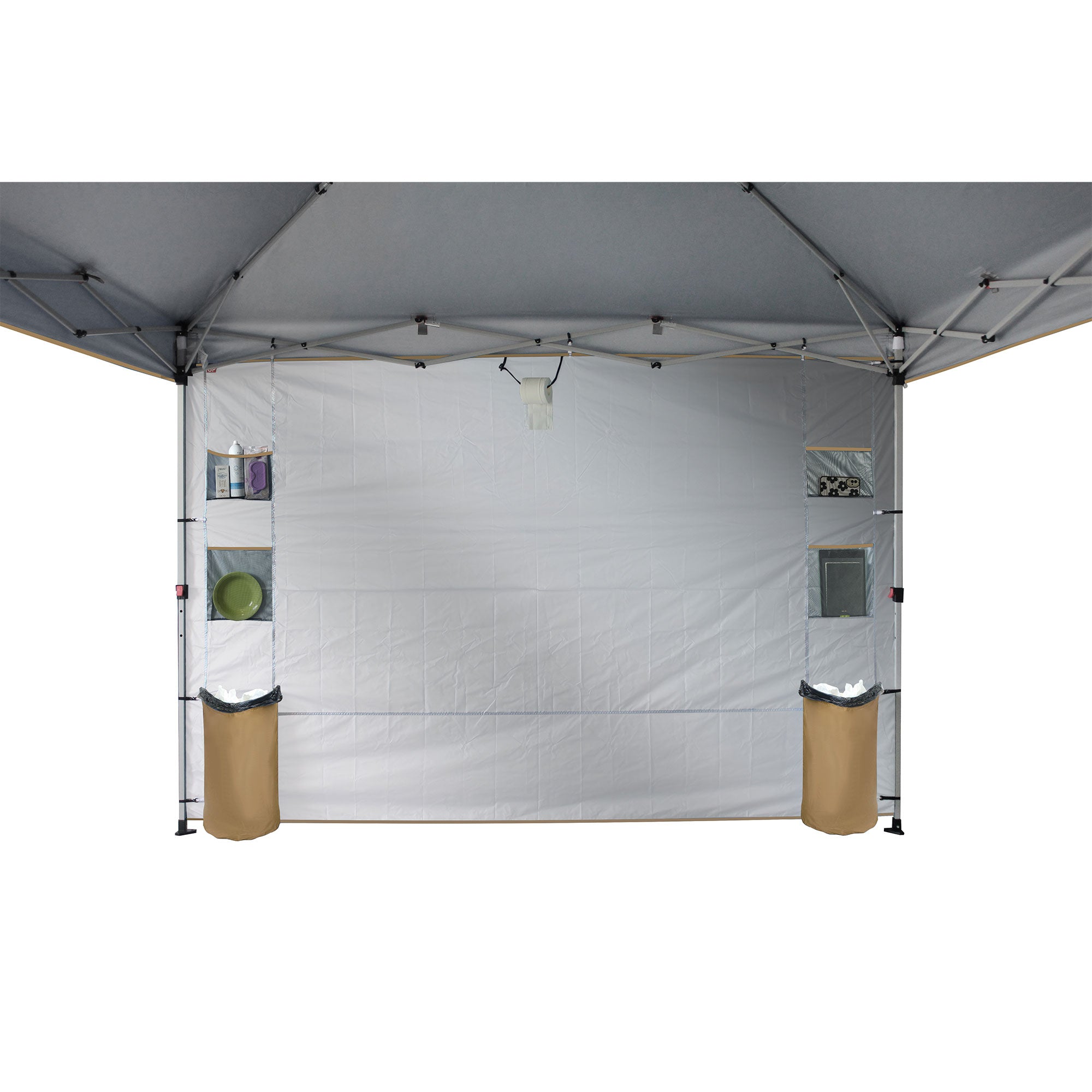 CROWN SHADES 10x10 Ft Pop Up Canopy Tent with Organizer Pocket Sidewall, Beige - VMInnovations