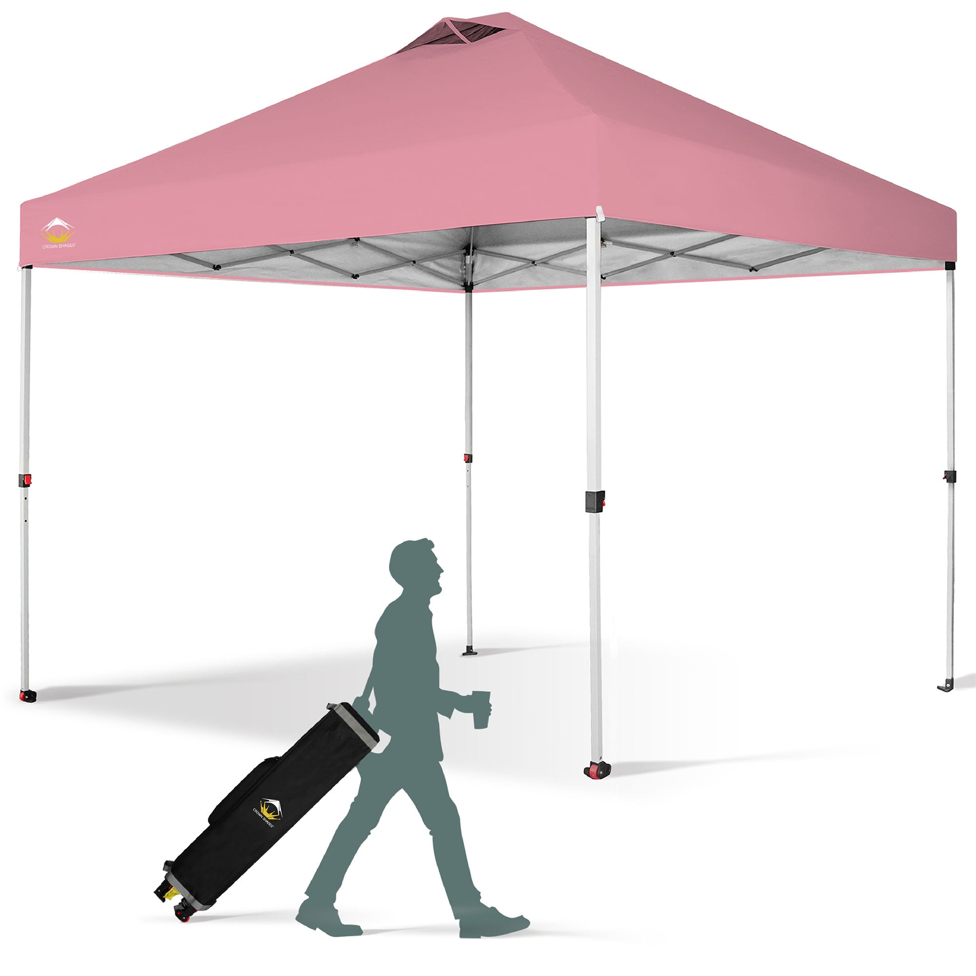 CROWN SHADES 10x10 Ft Pop Up Outdoor Canopy Tent with 1 Push Center Lock, Pink