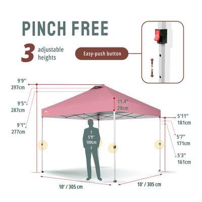 CROWN SHADES 10x10 Ft Pop Up Outdoor Canopy Tent with 1 Push Center Lock, Pink