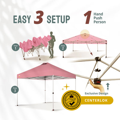 CROWN SHADES 10x10 Ft Pop Up Outdoor Canopy Tent with 1 Push Center Lock, Pink