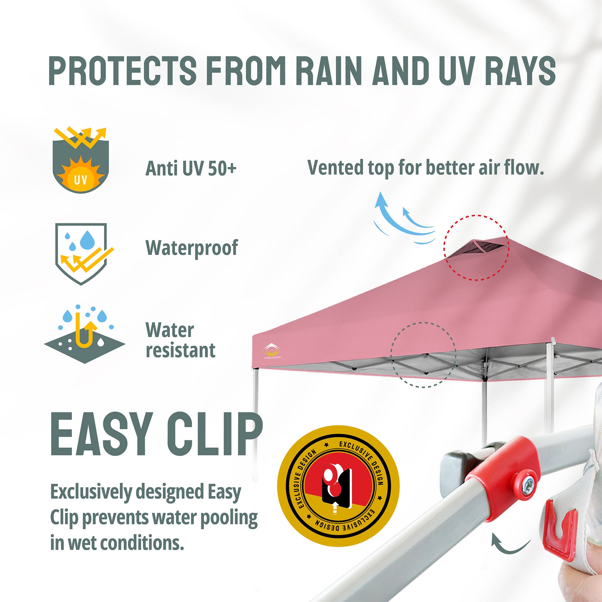 CROWN SHADES 10x10 Ft Pop Up Outdoor Canopy Tent with 1 Push Center Lock, Pink
