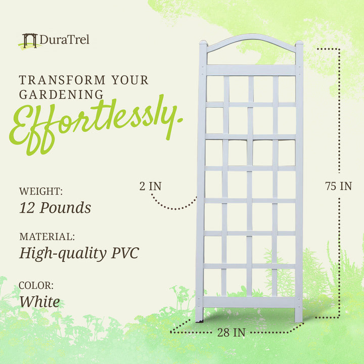 Dura-Trel Cambridge 28 x 75 Inch PVC Outdoor Garden Trellis, White (Open Box) - VMInnovations